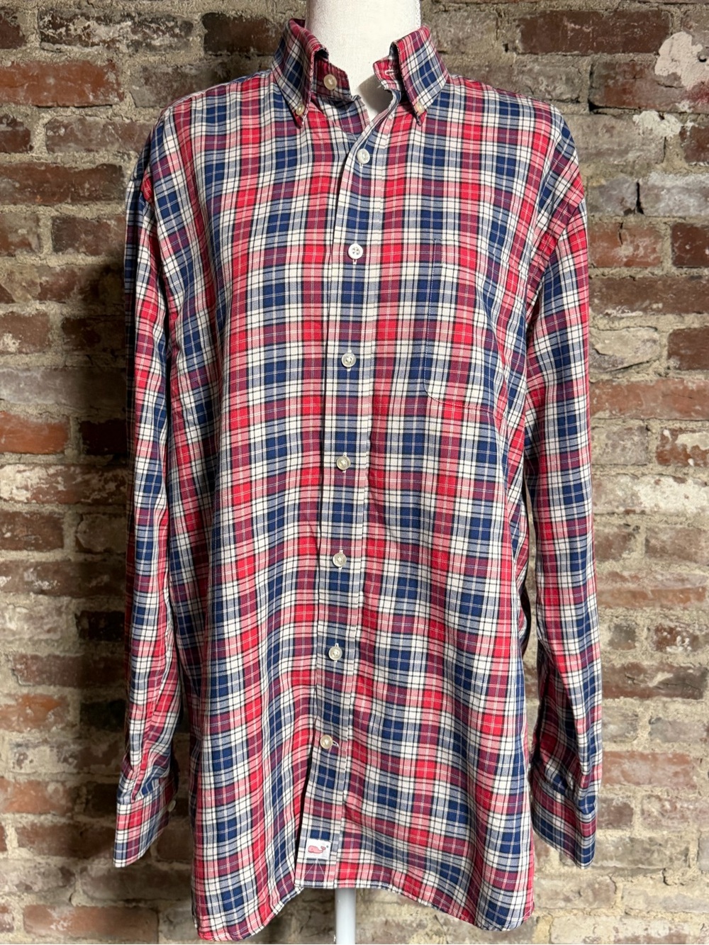 Vineyard Vines Performance Slim Fit Murray Shirt Mens Large Plaid Red Navy White